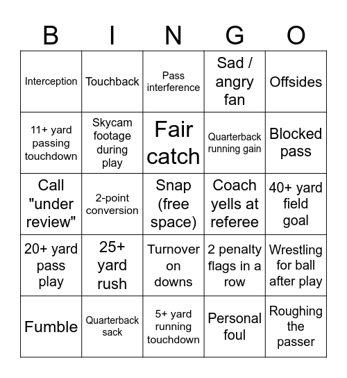 Football Bingo Card