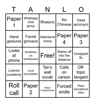 Tan’s Bingo Card