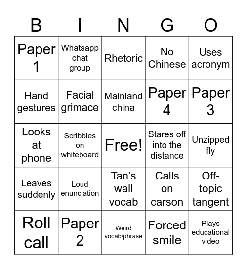 Untitled Bingo Card