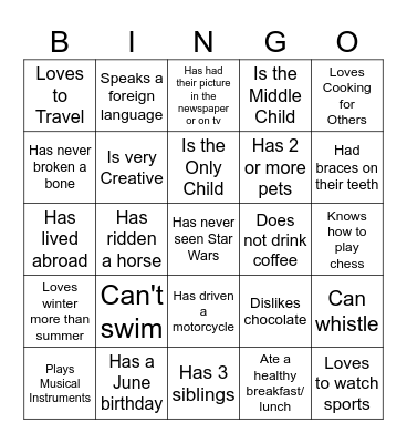 Teambuilding Bingo Card