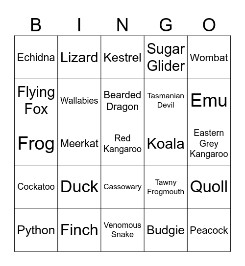 Zoo Bing Bingo Card