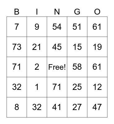 thanksgiving bingo Card