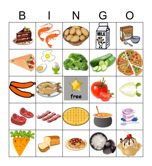 What food do you like?  I like _______. Bingo Card