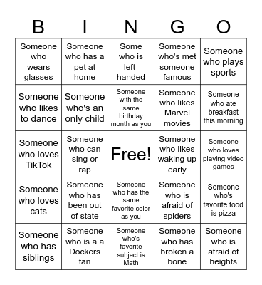 Human Bingo Card