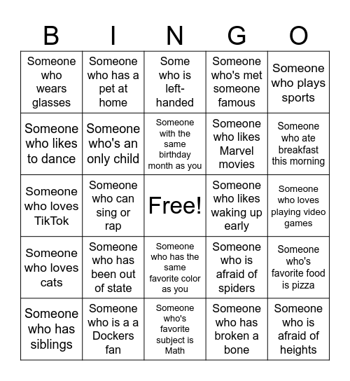 Human Bingo Card