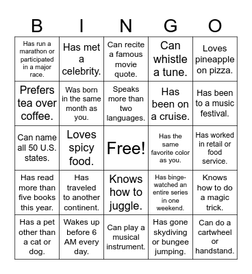 icebreaker bingo Card