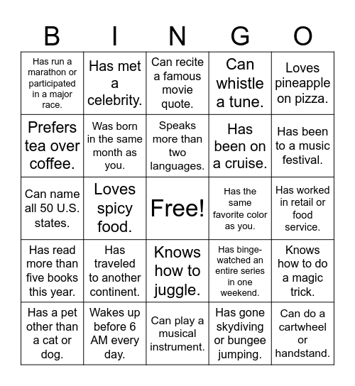 icebreaker bingo Card