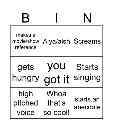 Maddy Bingo Card
