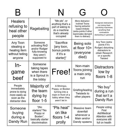 Dandy’s World Public LFGs Bingo Card Bingo Card