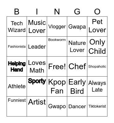 Guess Who! Bingo Card