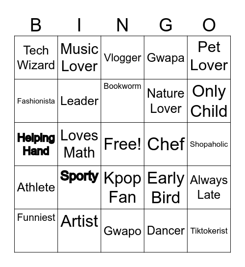 Guess Who! Bingo Card