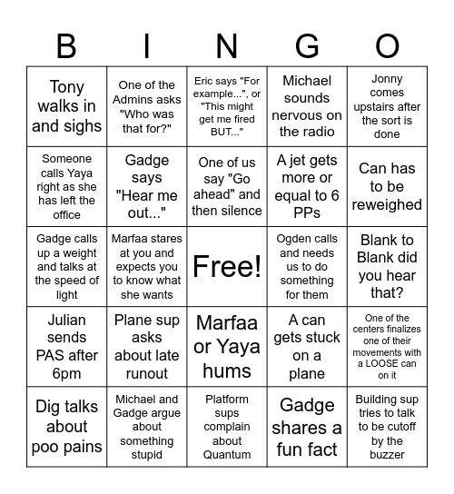 UPS Bingo Card