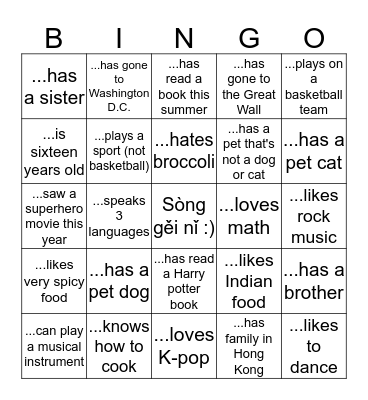 Find someone who... Bingo Card