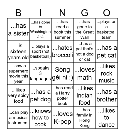 Find someone who... Bingo Card