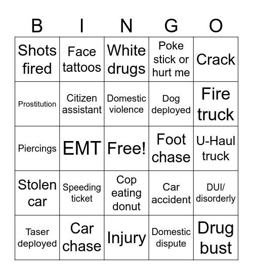 Cops Bingo Card