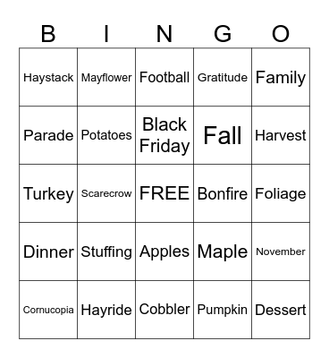 THANKSGIVING Bingo Card