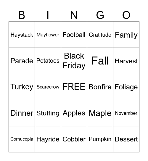 THANKSGIVING Bingo Card