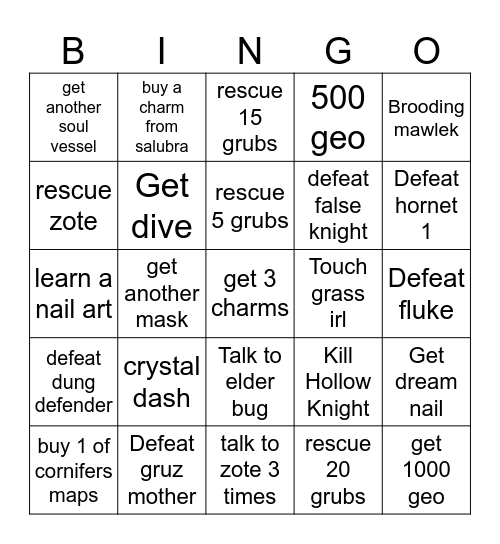 Hollow knight. Bingo Card