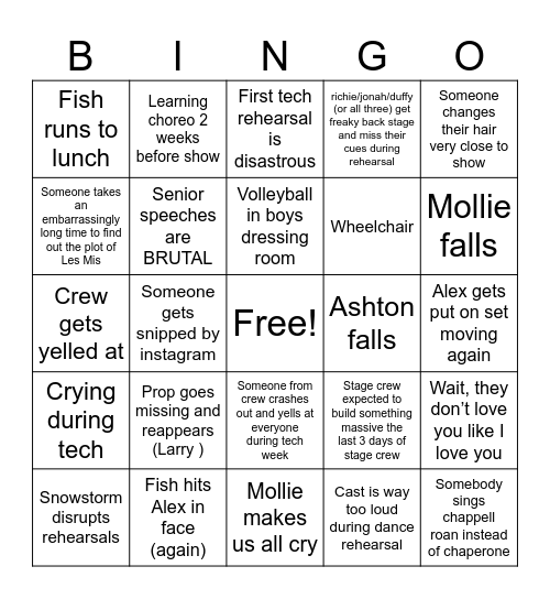 Les Mis Bingo Card