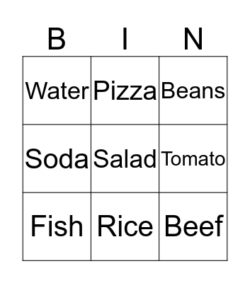 Food Bingo Card