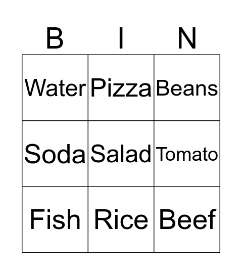 Food Bingo Card