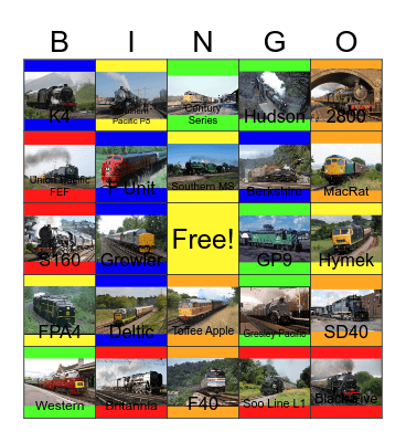 Occasional Trains that I would like to ride someday Bingo Card