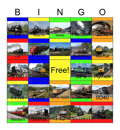 Occasional Trains that I would like to ride someday Bingo Card