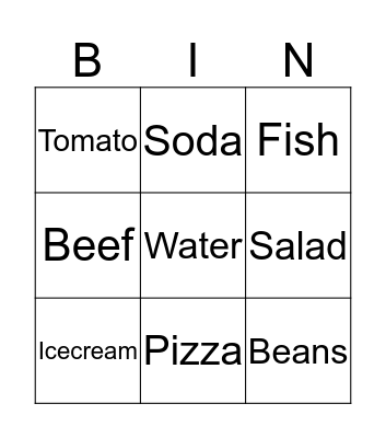 Food Bingo Card