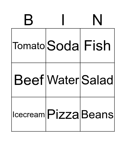 Food Bingo Card