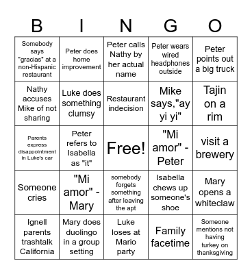 Clearwater Thanksgiving Bingo Card