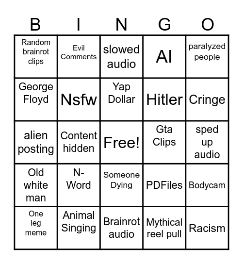 Instagram reels Bingo Card