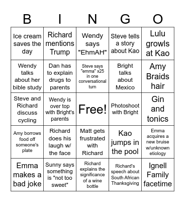 Benjamin Thanksgiving Bingooooo Bingo Card