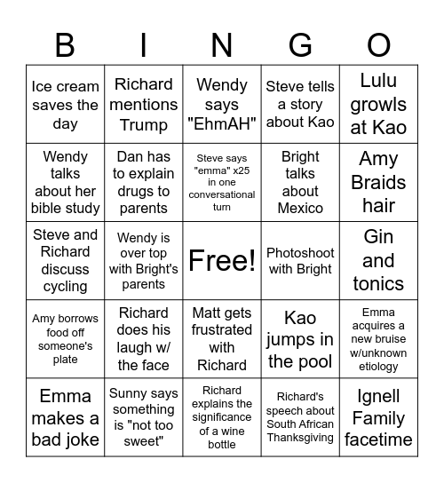 Benjamin Thanksgiving Bingooooo Bingo Card