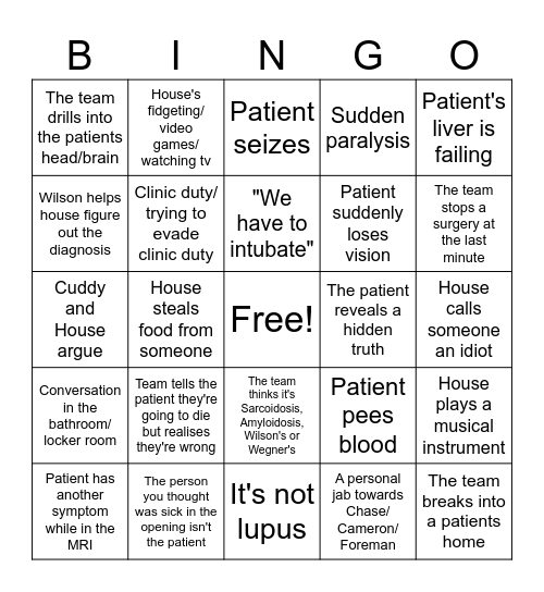 House MD Bingo Card