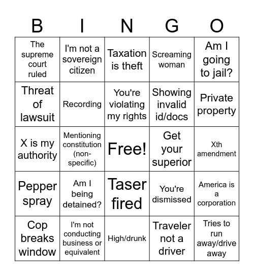 Sovereign citizen bingo Card