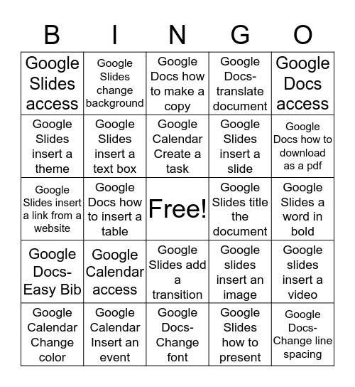 Google Apps Bingo Card
