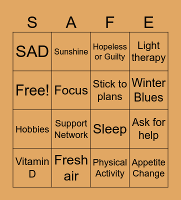 Safety Moment Bingo Card