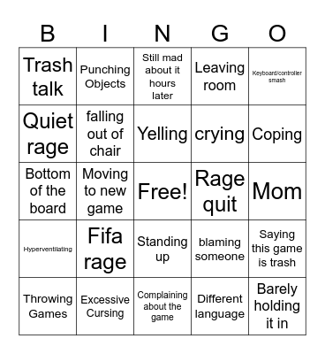 Gamer Rage Bingo Card