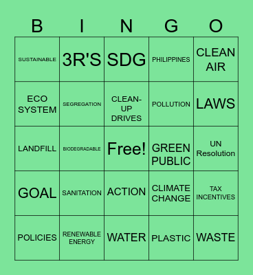 POLLUTION AWARENESS!! Bingo Card