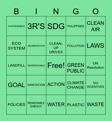 POLLUTION AWARENESS!! Bingo Card