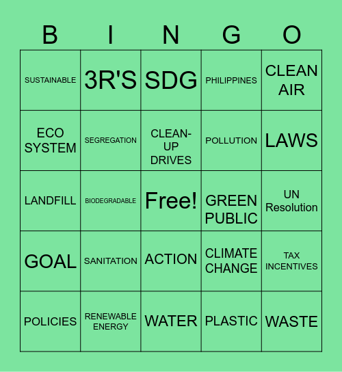 POLLUTION AWARENESS!! Bingo Card