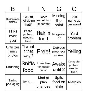 Family drama Bingo Card