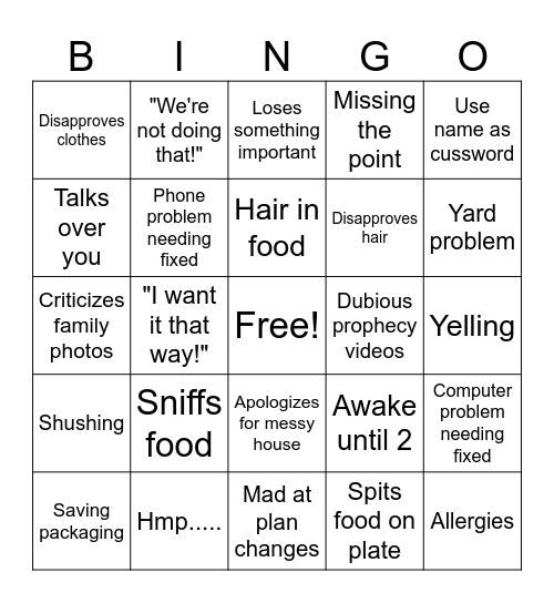 Family drama Bingo Card