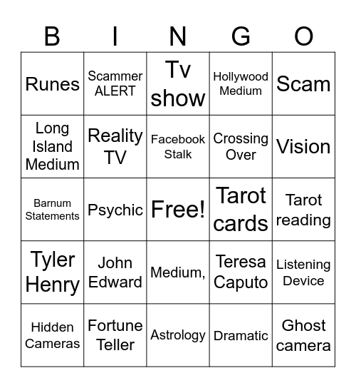 Psychic Bingo Card