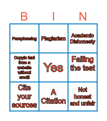 PLAGIARISM AWERNESS BINGO Card