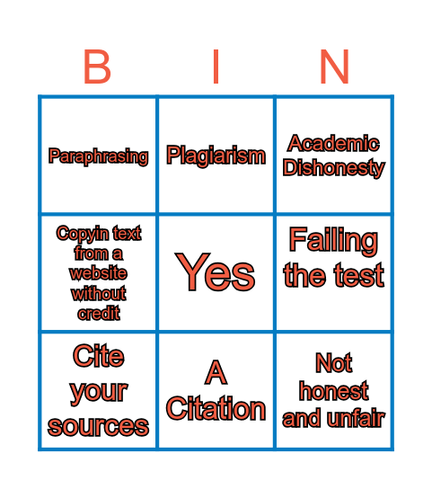 PLAGIARISM AWERNESS BINGO Card