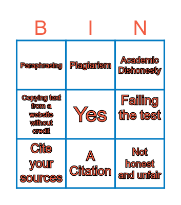 PLAGIARISM AWERNESS BINGO Card