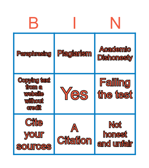 PLAGIARISM AWERNESS BINGO Card