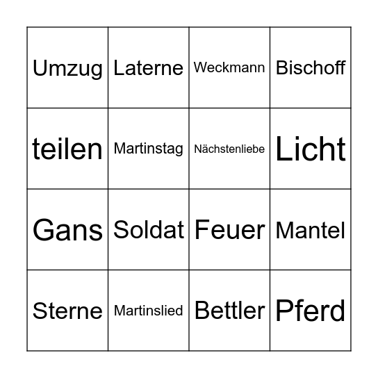 Martinstag bingo! Bingo Card