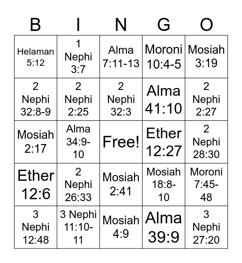 Book of Mormon - Doctrinal Mastery Bingo Card